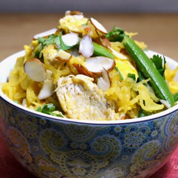 Closeup of paleo pad thai in a bowl.