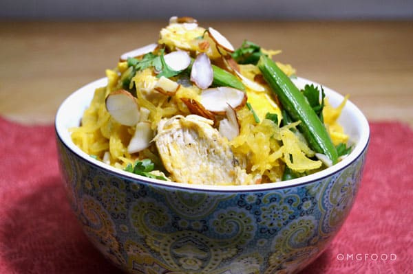 Closeup of paleo pad thai in a bowl.