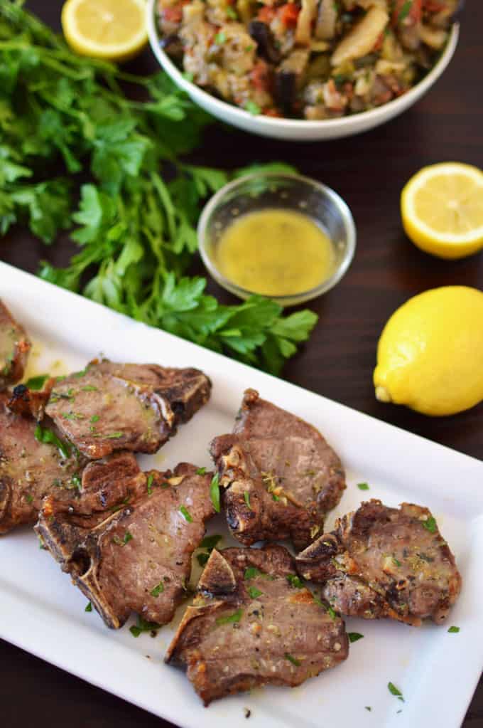 A plate of lamb loin chops.