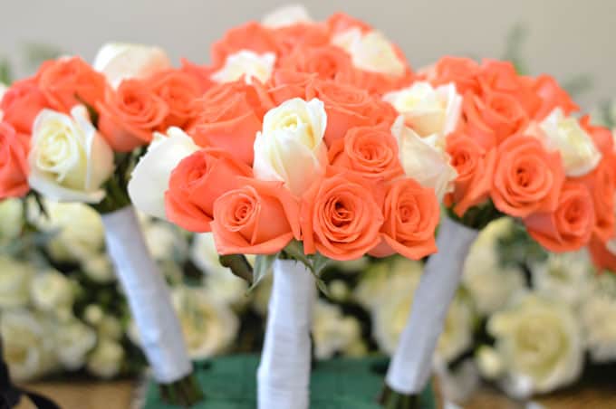 A closeup of flower bouquets. 