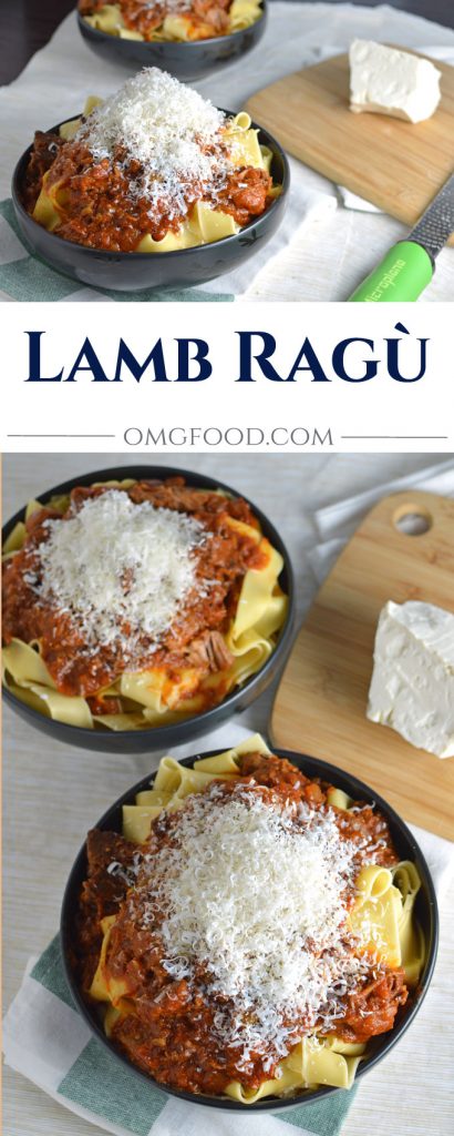 Lamb Ragù - Greek style braised lamb with a hint of cinnamon over pappardelle pasta and topped with freshly grated mizithra cheese. | omgfood.com