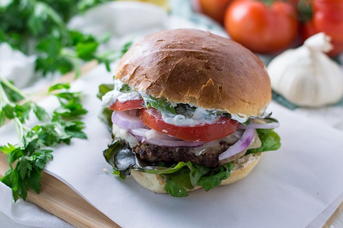 A burger on a plate.