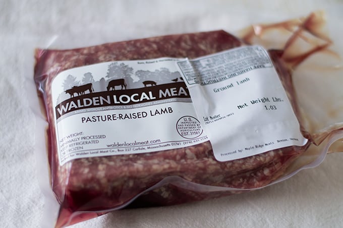 A closeup of packaged ground lamb.