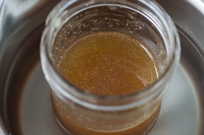 Close up of a jar of honey.