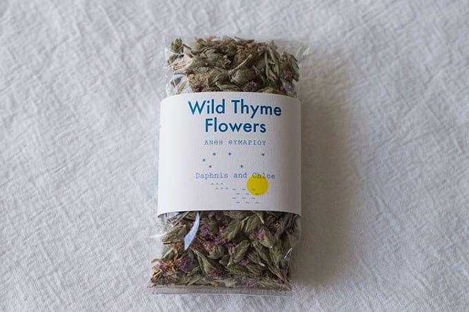 A closed package of wild thyme flowers.