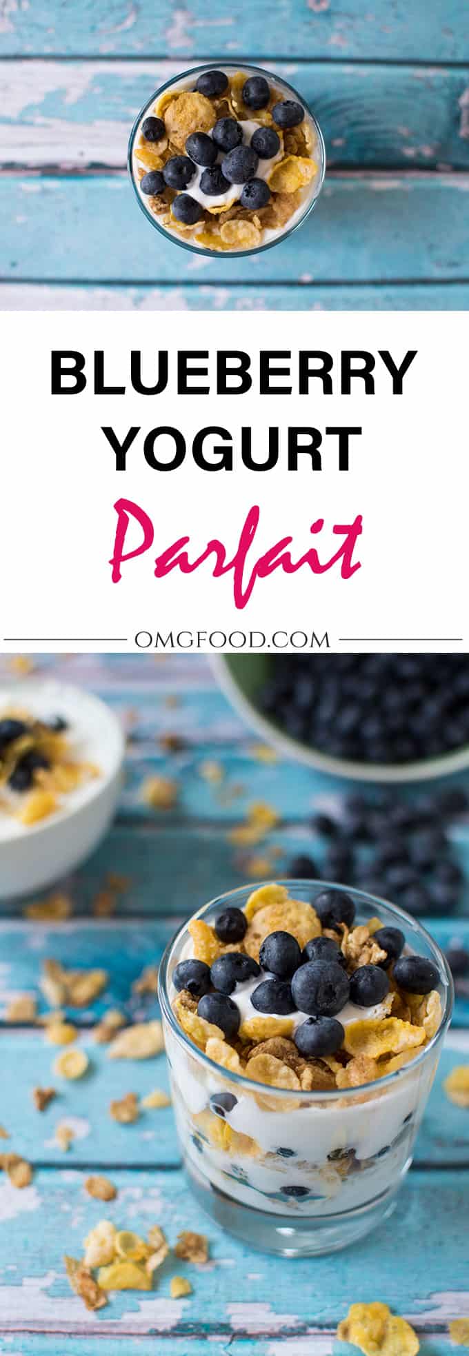 Pinterest banner for blueberry yogurt parfait.