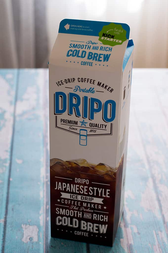 Close up of a cold brew coffee maker package.