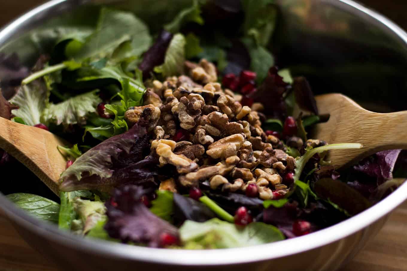 A close up of a bowl of salad.