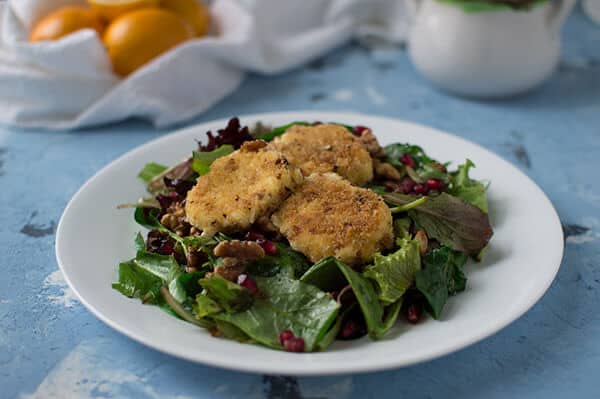 Fried Goat Cheese Salad with Pomegranates and Walnuts | omgfood.com
