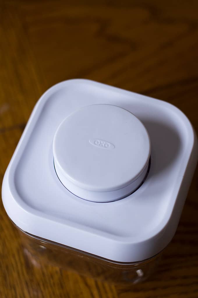 Close up of a food container lid.