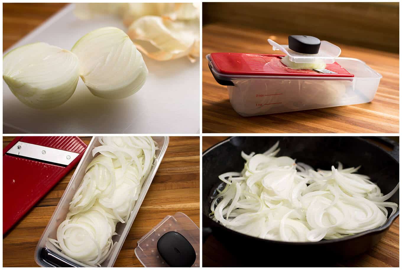 Collage of whole and sliced onions.