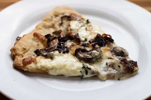 Puff Pastry Pizza with Caramelized Onions, Mushrooms, and Mascarpone Cheese | omgfood.com