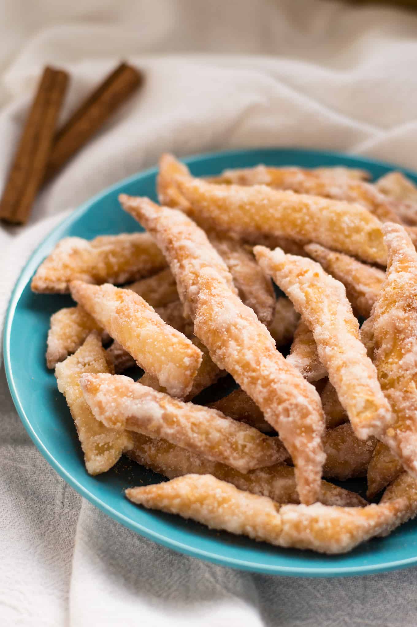 Close up of Trinidadian-style kurma on a blue plate.