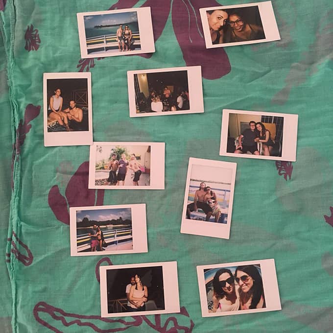 Assorted Polaroid-style photos of people.