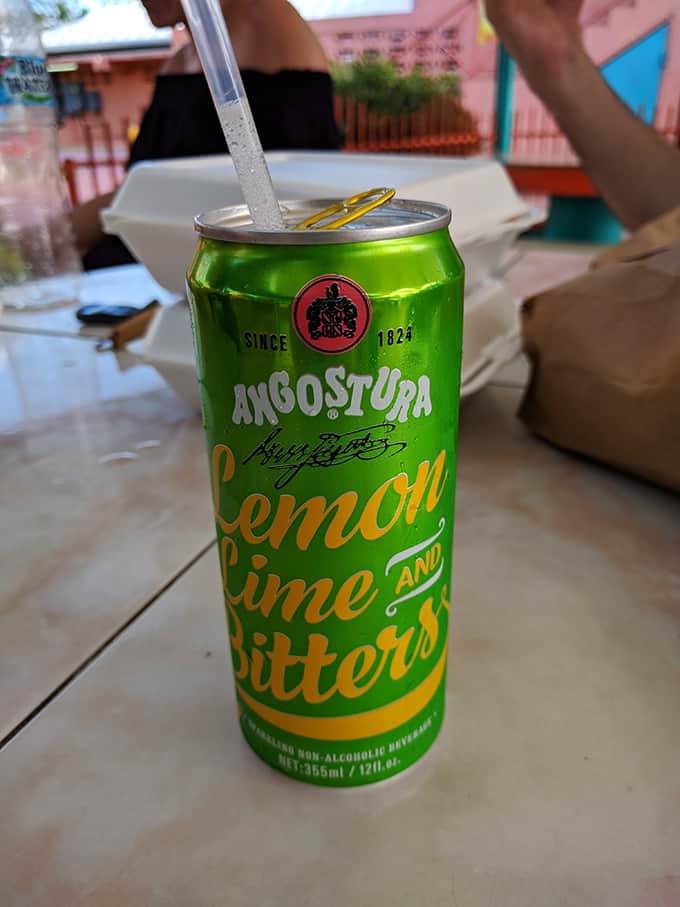 Close up of a green can of lemon-lime bitters soda.