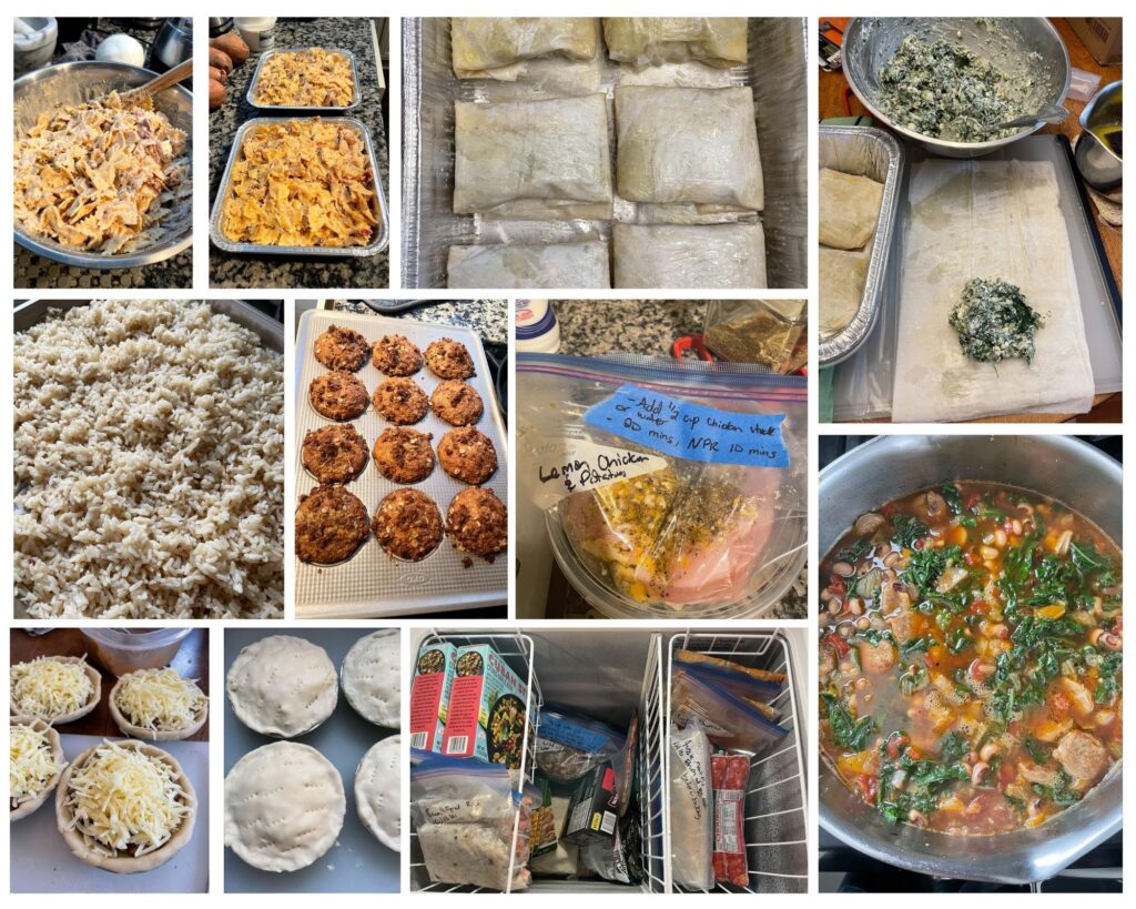 A collage of food preparation photos.