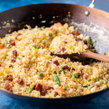 Vietnamese fried rice in a wok.