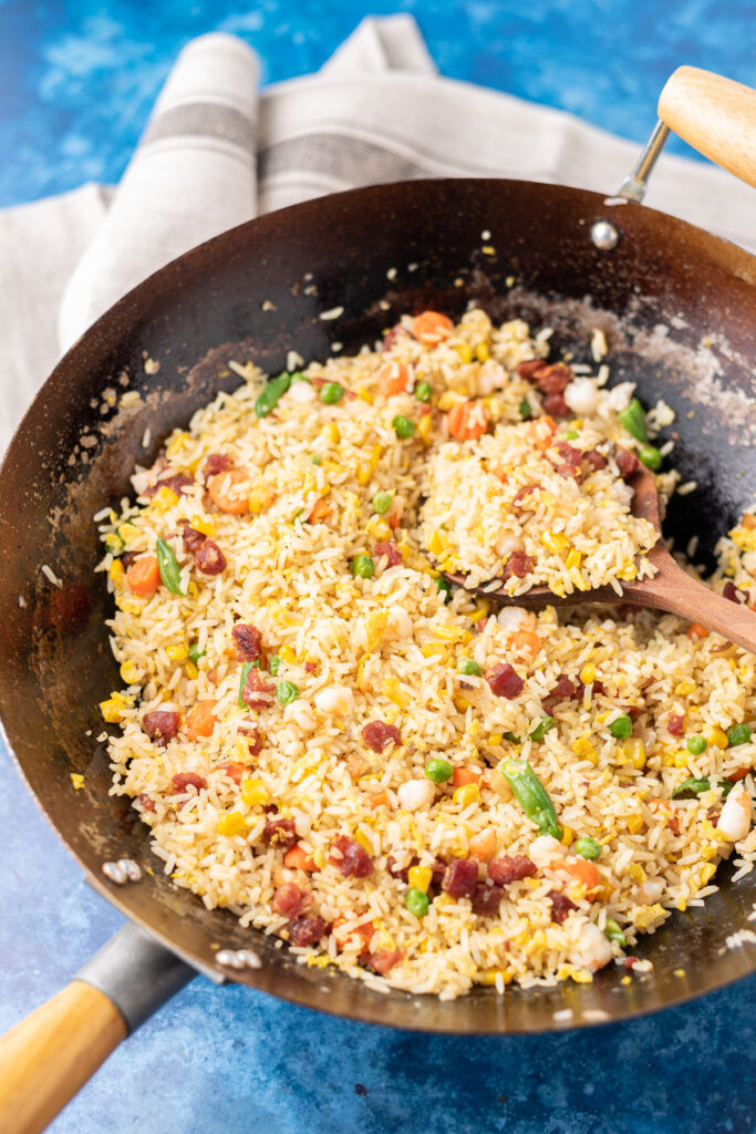 Vietnamese fried rice in a wok.